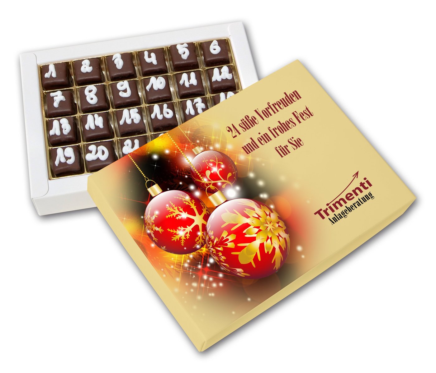 Dominosteinadventskalender im Schmuckkarton