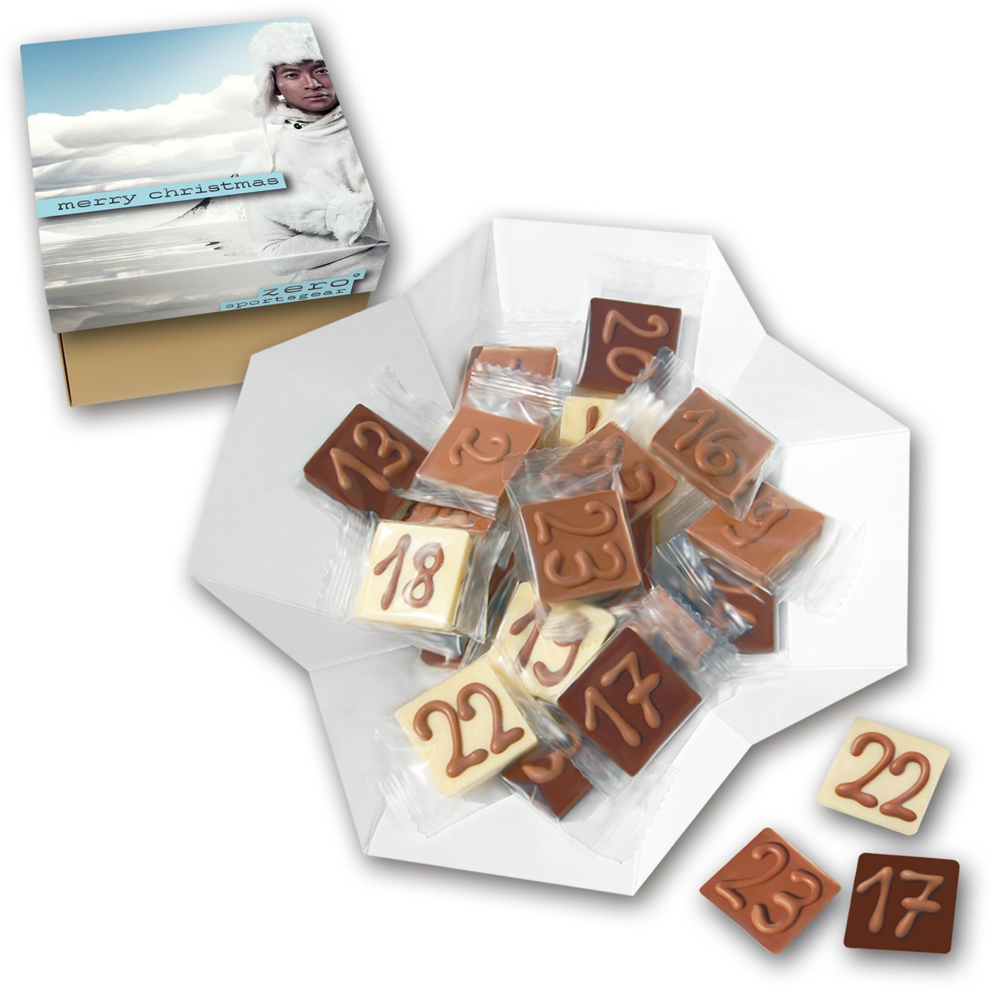 Schokotäfelchen Adventskalender im Karton